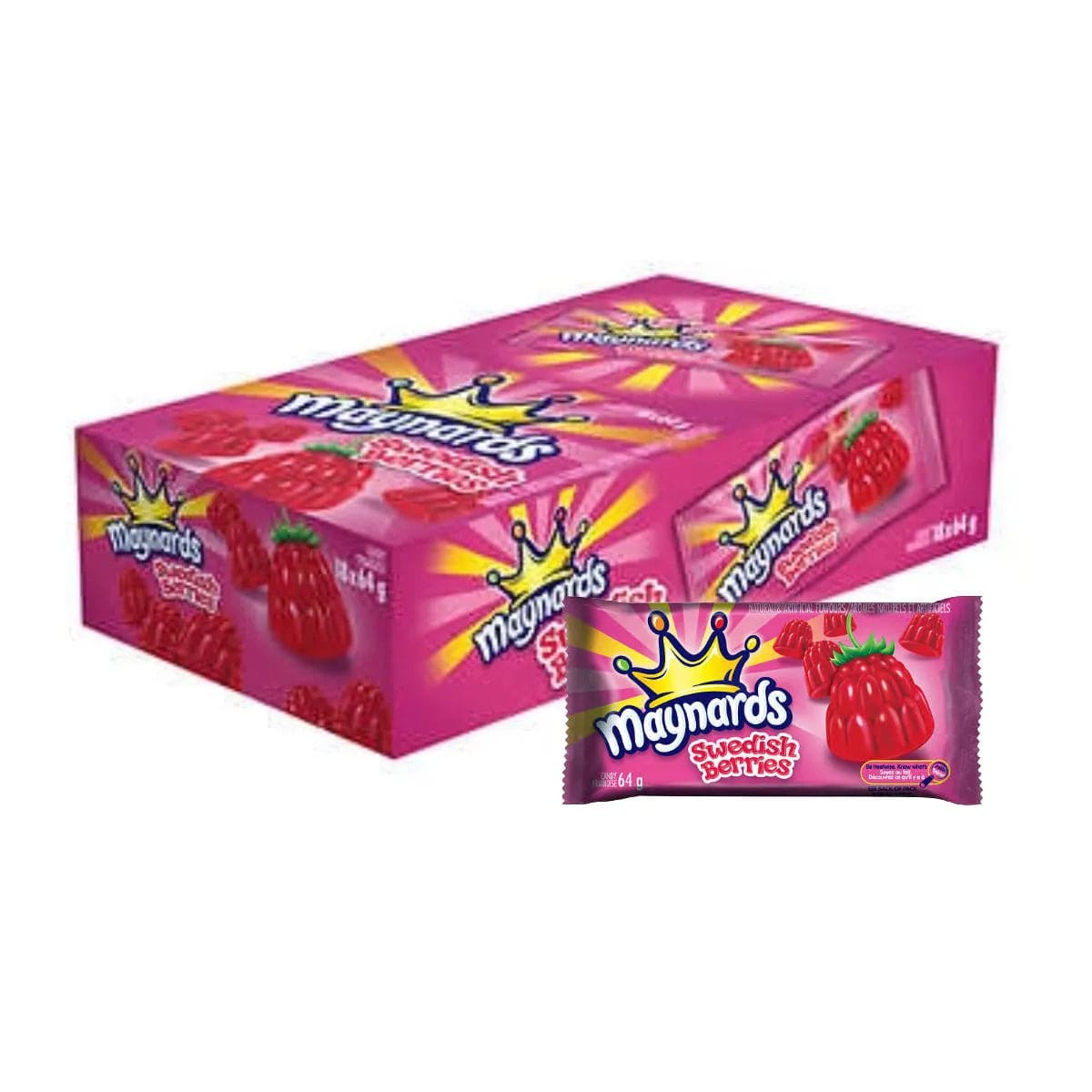 Maynards Swedish Berries Gummy Candy Bulk 64g Bags (Case of 18) Candy Maynards