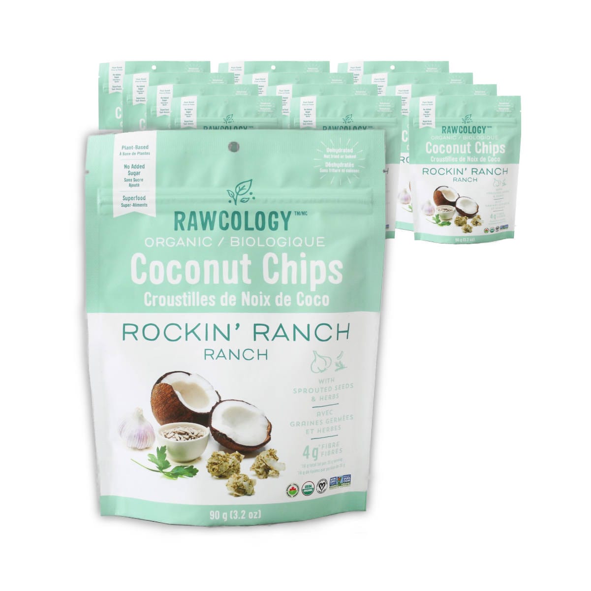 Rawcology Rockin' Ranch Coconut Chips 200g / 7oz (Case of 12 Bags) Snacks & Treats Rawcology