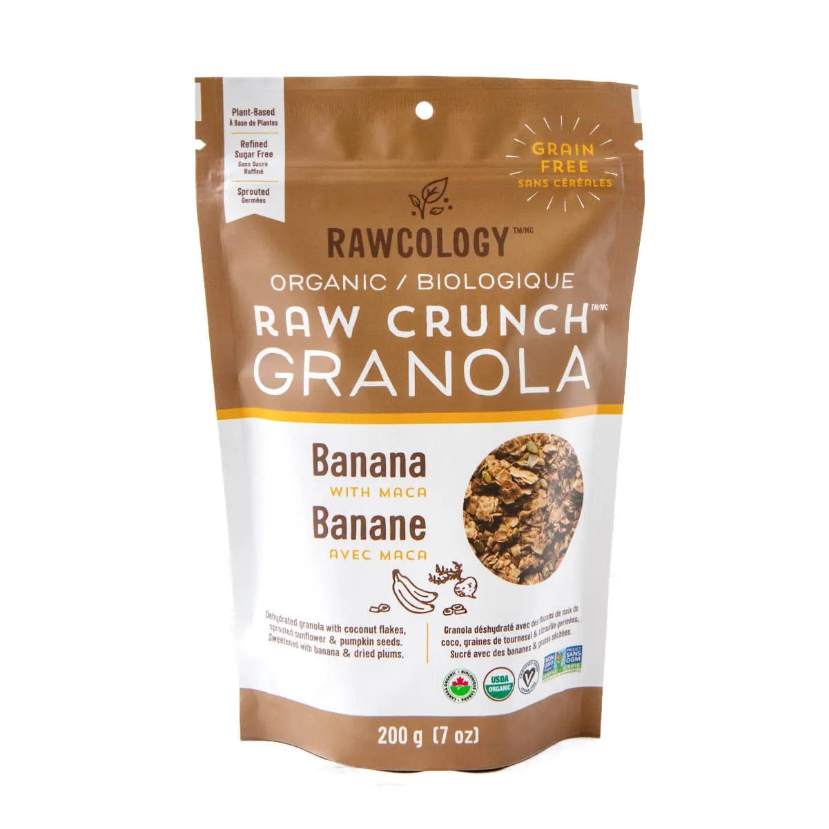 Rawcology Banana with Maca Raw Crunch Granola 200g / 7oz (Case of 12 Bags) Snacks & Treats Rawcology