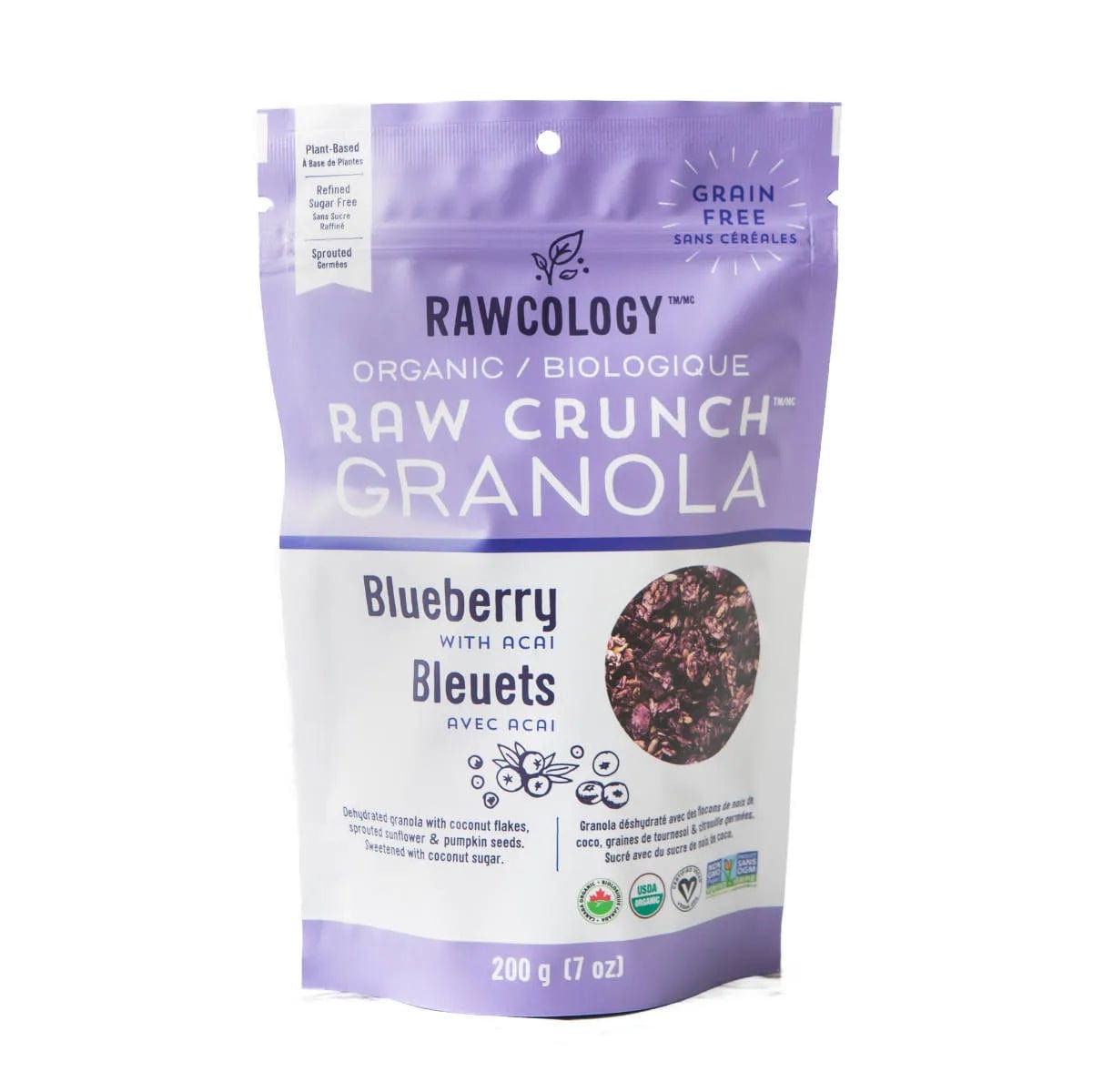 Rawcology Blueberry with Acai RawCrunch Granola 200g / 7oz (Case of 12 Bags) Snacks & Treats Rawcology