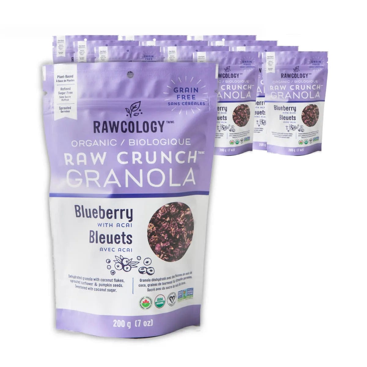 Rawcology Blueberry with Acai RawCrunch Granola 200g / 7oz (Case of 12 Bags) Snacks & Treats Rawcology