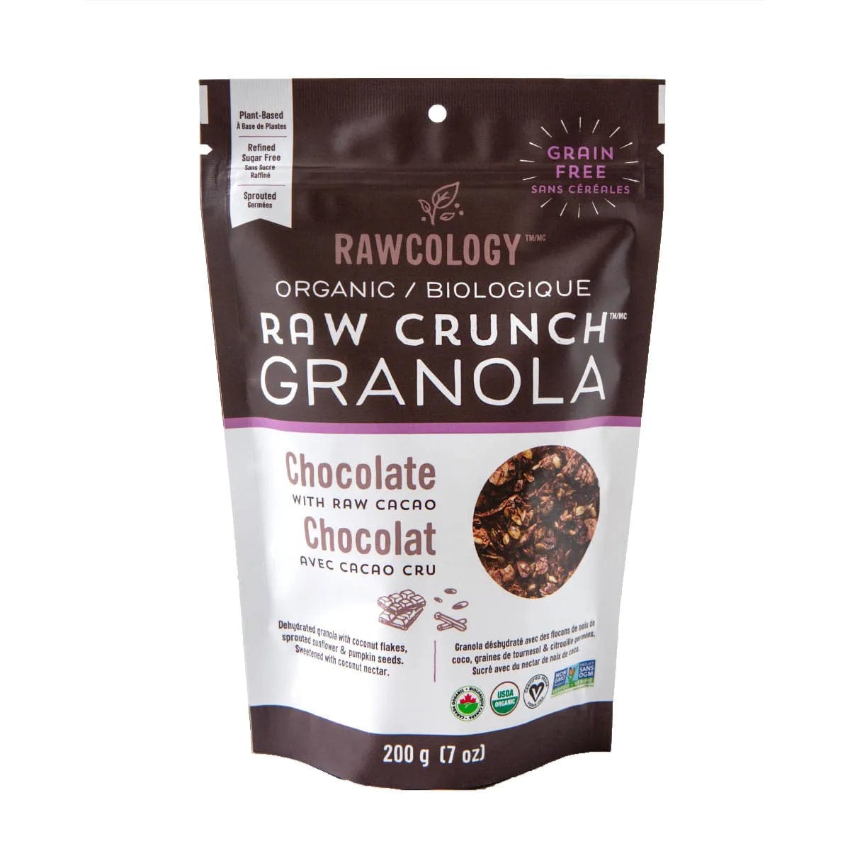 Rawcology Chocolate & Raw Cacao Crunch Granola 200g / 7oz (Case of 12 Bags) Snacks & Treats Rawcology