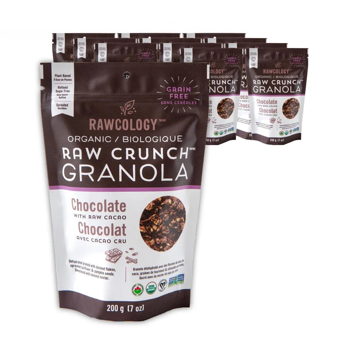 Rawcology Chocolate & Raw Cacao Crunch Granola 200g / 7oz (Case of 12 Bags) Snacks & Treats Rawcology