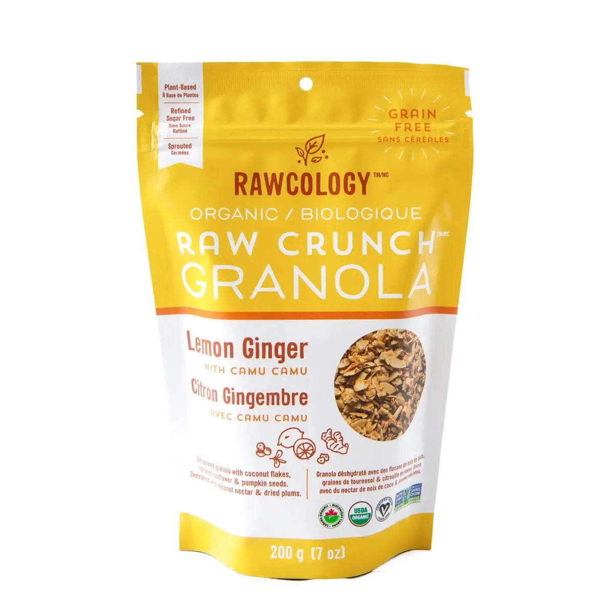 Rawcology Lemon Ginger with Camu Camu Raw Crunch Granola 200g / 7oz (Case of 12 Bags) Snacks & Treats Rawcology