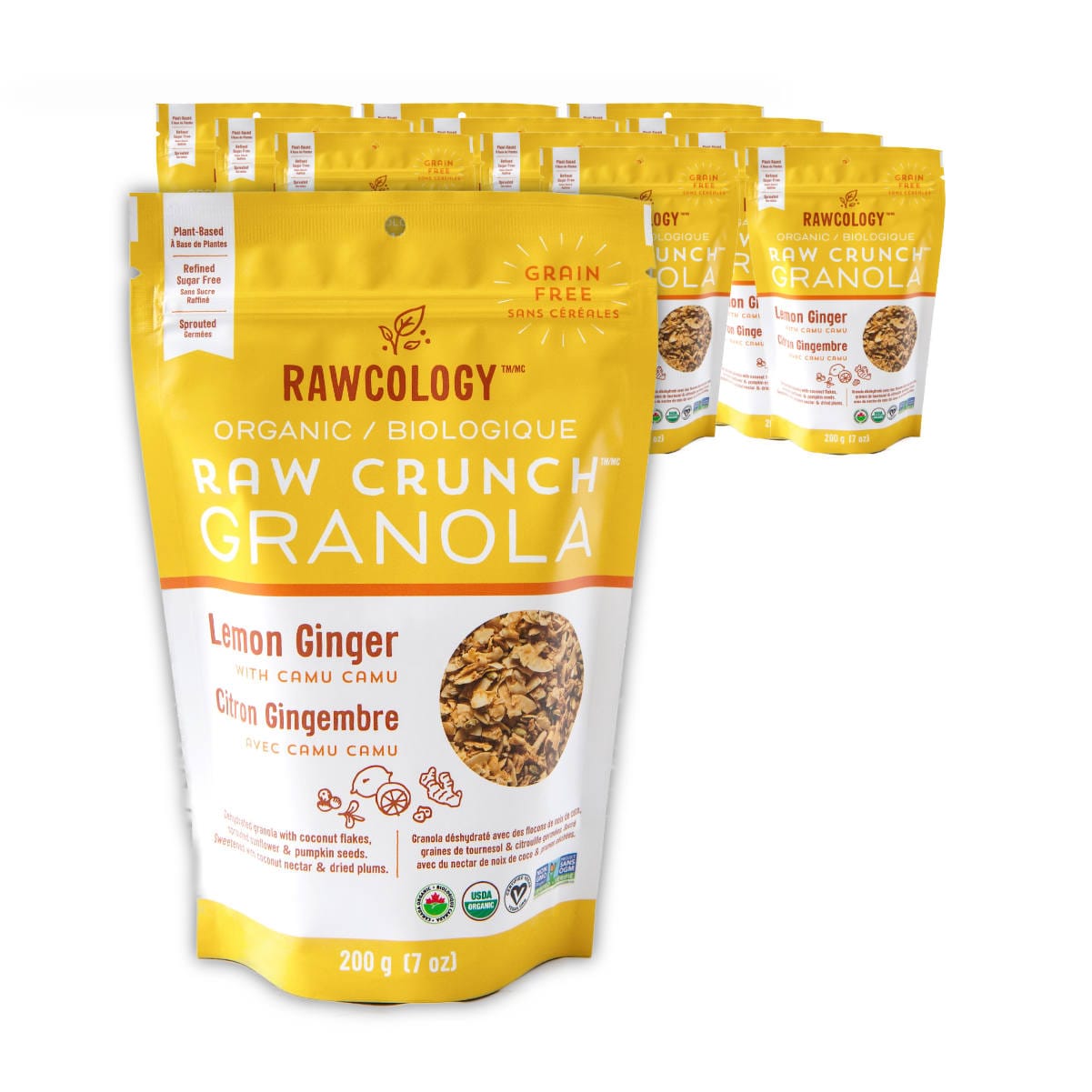 Rawcology Lemon Ginger with Camu Camu Raw Crunch Granola 200g / 7oz (Case of 12 Bags) Snacks & Treats Rawcology
