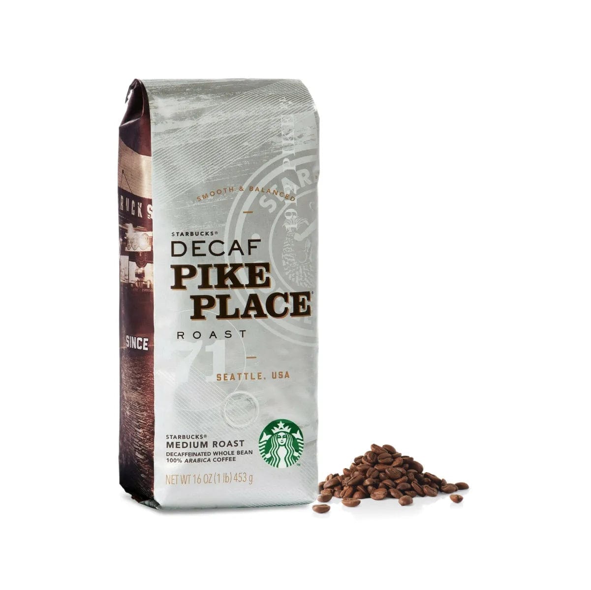 Starbucks Decaf Pike Place Coffee Beans (1lb) Whole Bean Coffee Starbucks