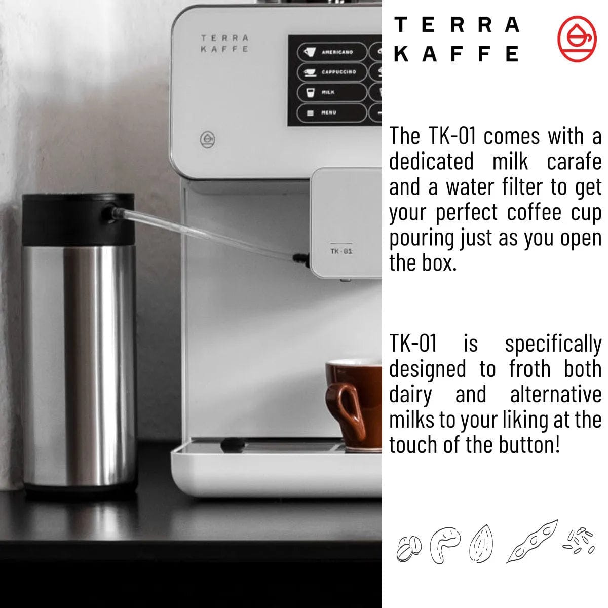 Terra Kaffe TK-01 Super Automatic Espresso, Cappuccino, & Latte Machine (White) - USED/RETURN (3355) Super Automatic Espresso Machine Terra Kaffe