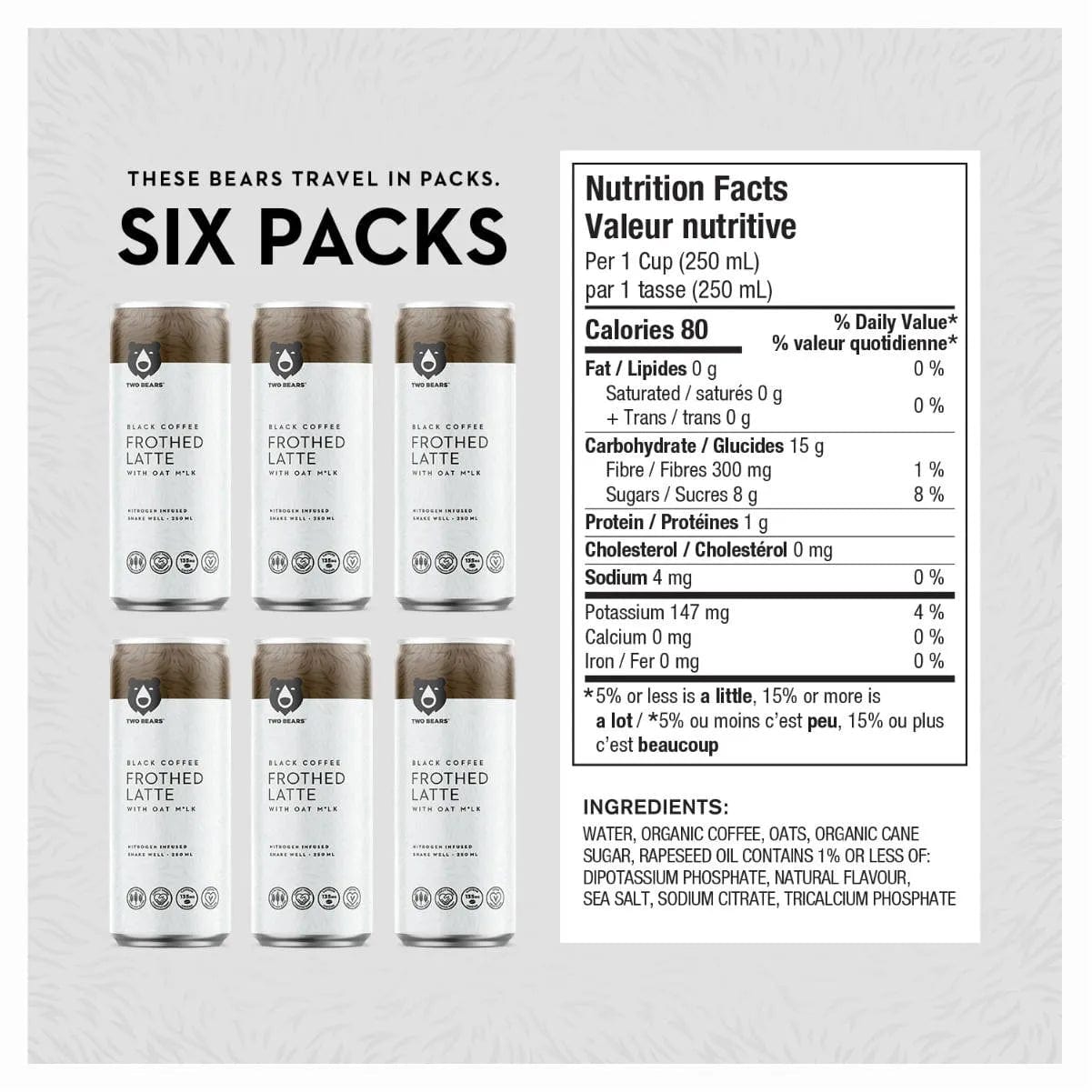 Two Bears Frothed Black Oat Milk Latte (Case of 6 Cold Brew Coffee Cans) Beverages Two Bears