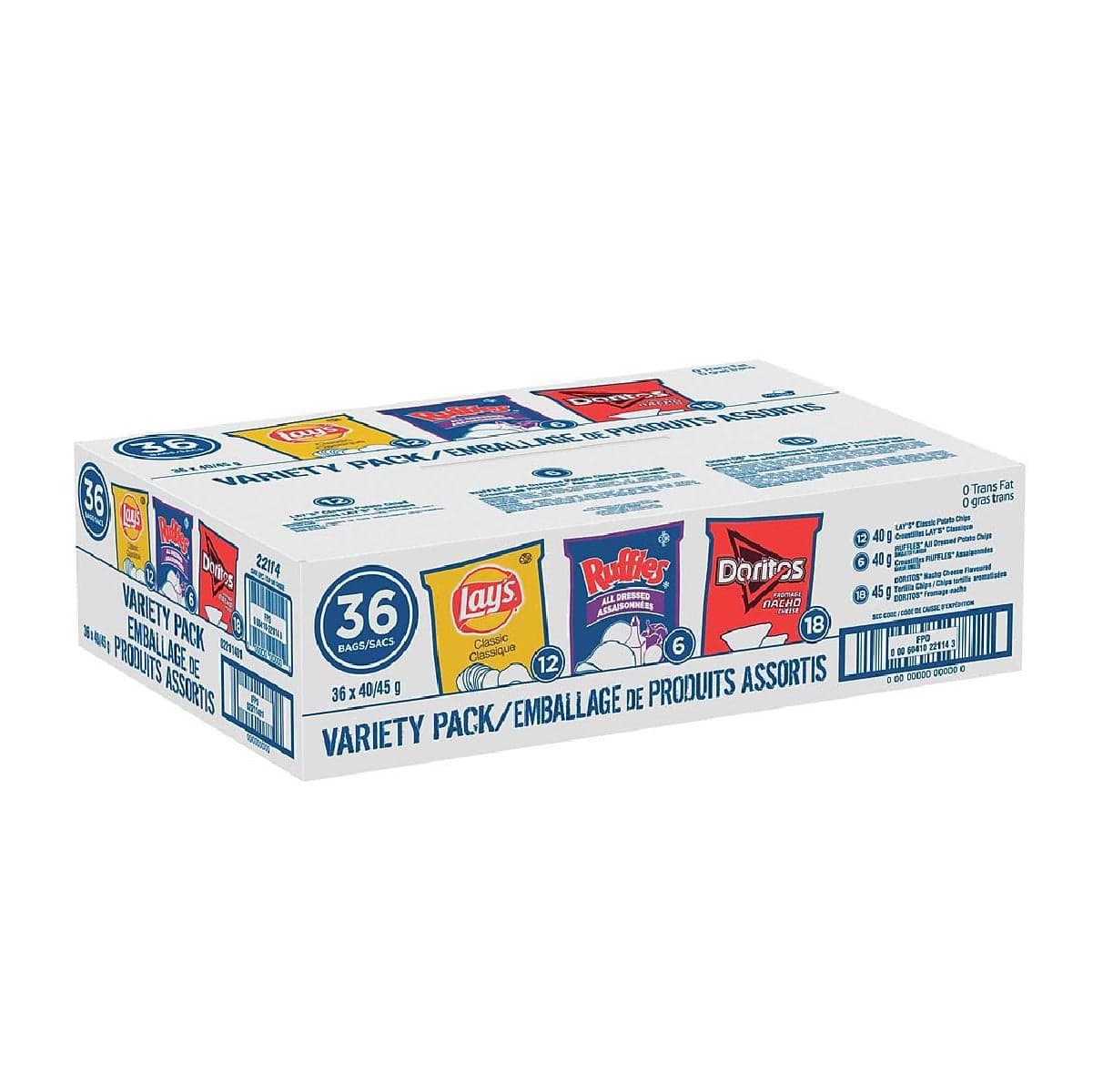 Bulk Lay's Classic, Ruffles All Dressed & Doritos Nacho Cheese (Variety Pack of 36 Bags) Snacks & Treats Lay's, Ruffles & Doritos