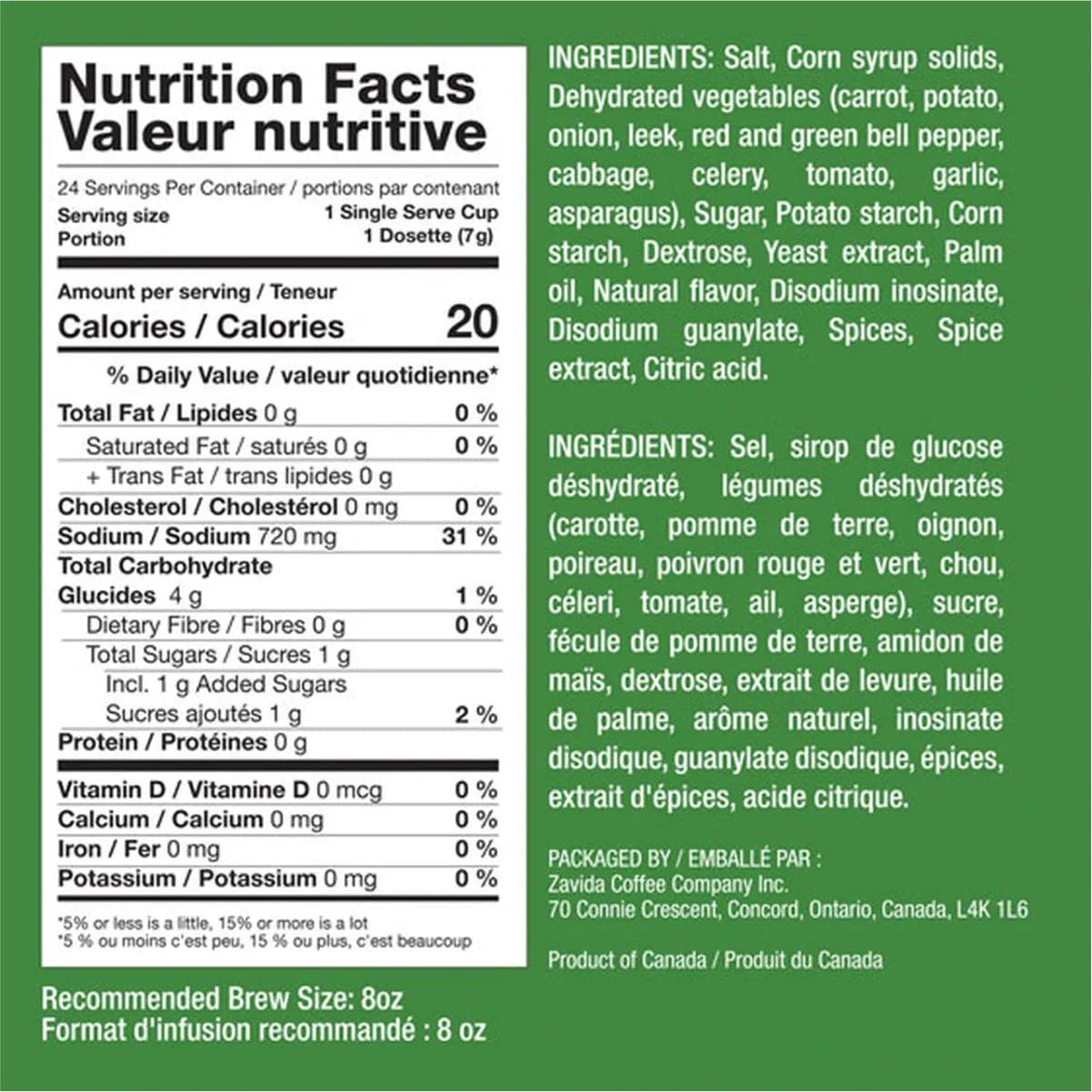 Zavida Bistro Broth Veggie Single-Serve Coffee Pods (Box of 24) K-Cups Zavida