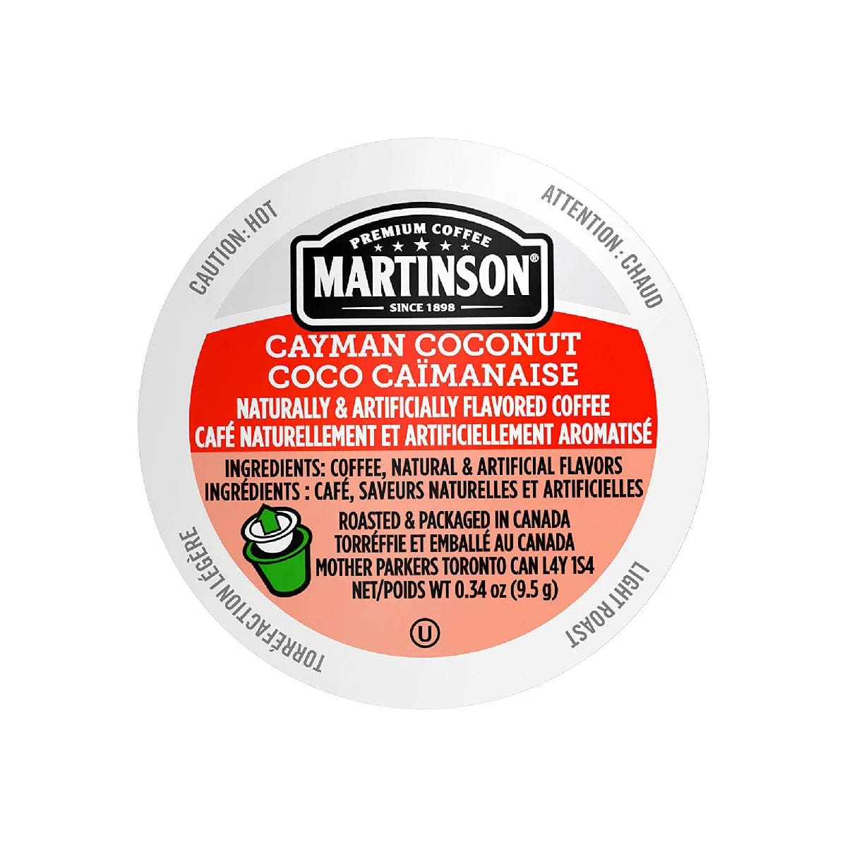 Martinson Coffee Cayman Coconut Single Serve Pods (Box of 24) K-Cups Martinson