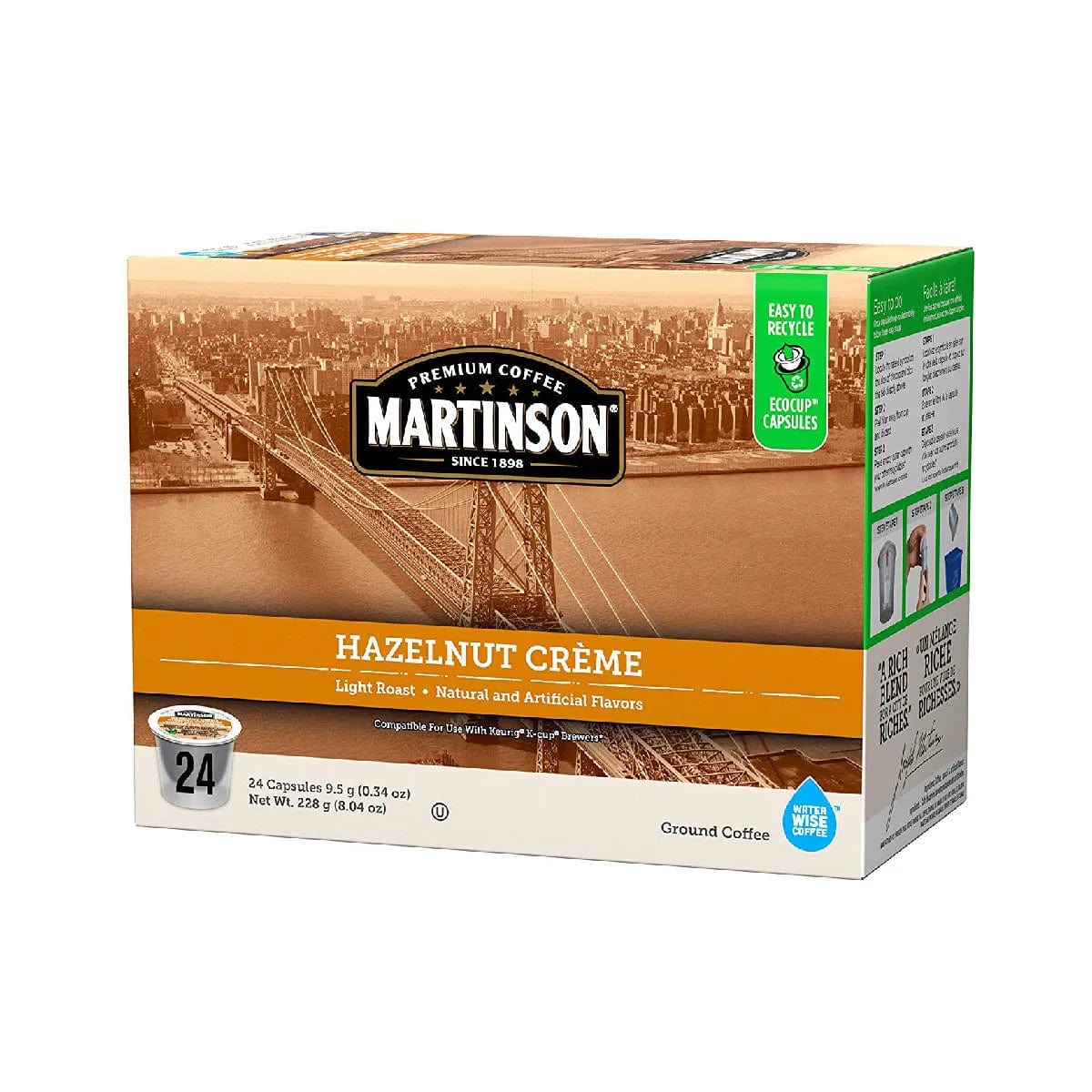 Martinson Coffee Hazelnut Créme Single Serve Pods (Box of 24) K-Cups Martinson