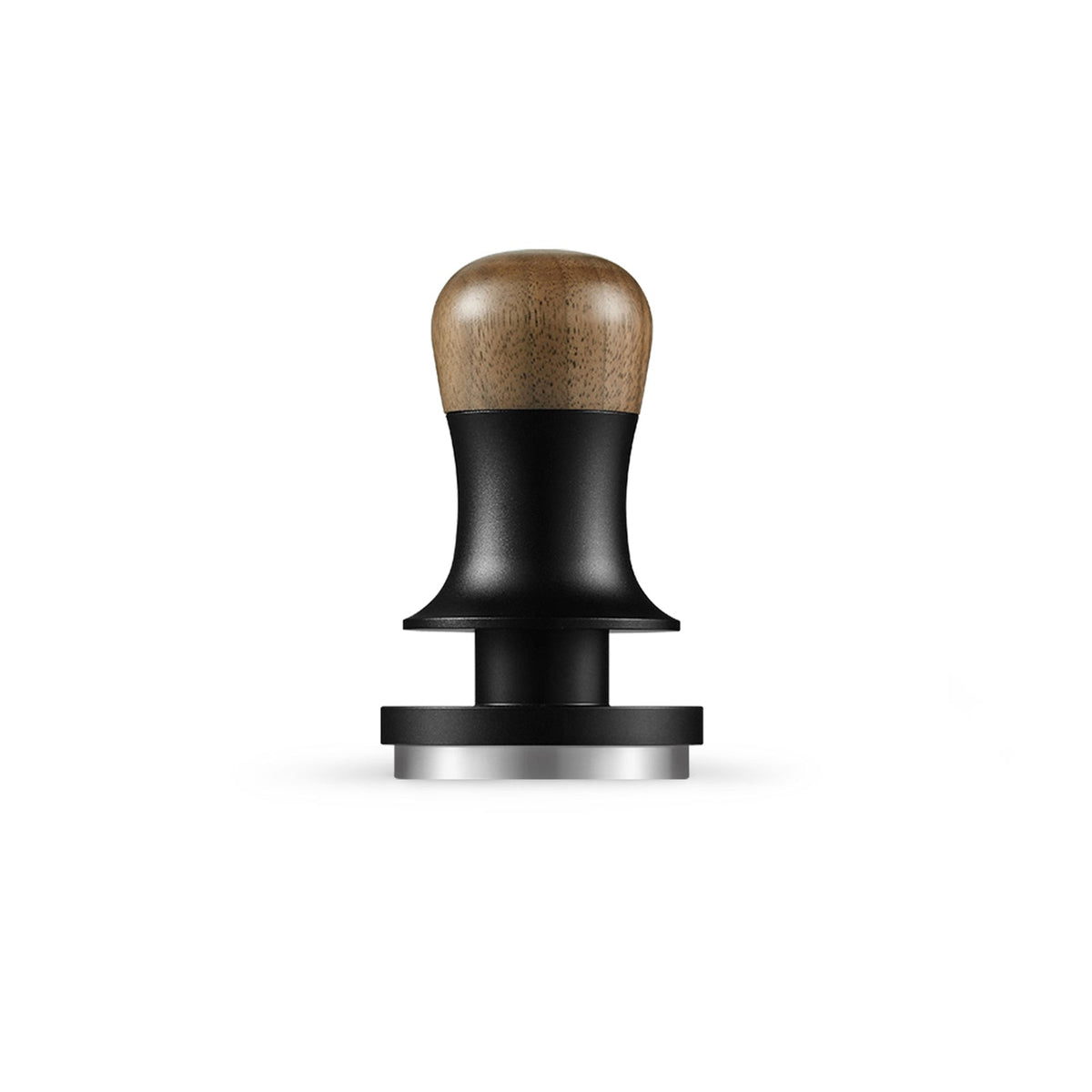 The MHW-3BOMBER Master Barista Set Bundle features a metal coffee tamper with a wooden handle and black grip, shown front view and isolated on white—ideal for espresso accessories.
