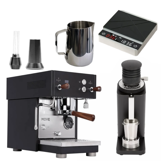 Profitec Move & SD54 (Black) "Ready to Go" Espresso Bundle – Dual Boiler Machine, Single Dose Grinder & Complete Barista Tool Kit Espresso Machine (Prosumer) Profitec