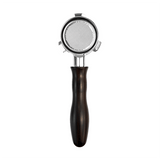 The HCS Bottomless Portafilter (Brown Wood) from HCS is shown from above on a white background.