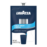 Lavazza Cold Brew Flavia Freshpacks (Case of 80) feature a blue design, a cup graphic, and the text “Smooth • Bold • Roasted.” Each single-serve pouch is perfect for making iced coffee in your Flavia Brewer and has a net weight of 0.26 oz (7.5 g).