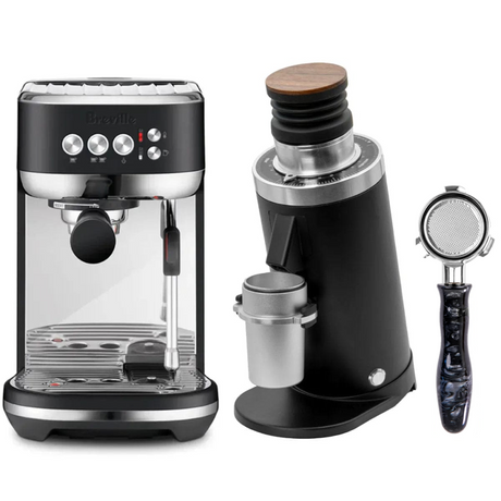 Breville The Bambino Plus Espresso Machine BES500BTR (Black Truffle), DF64 Gen 2.5 Grinder (Black) and Portafilter Bundle Espresso Machine Breville