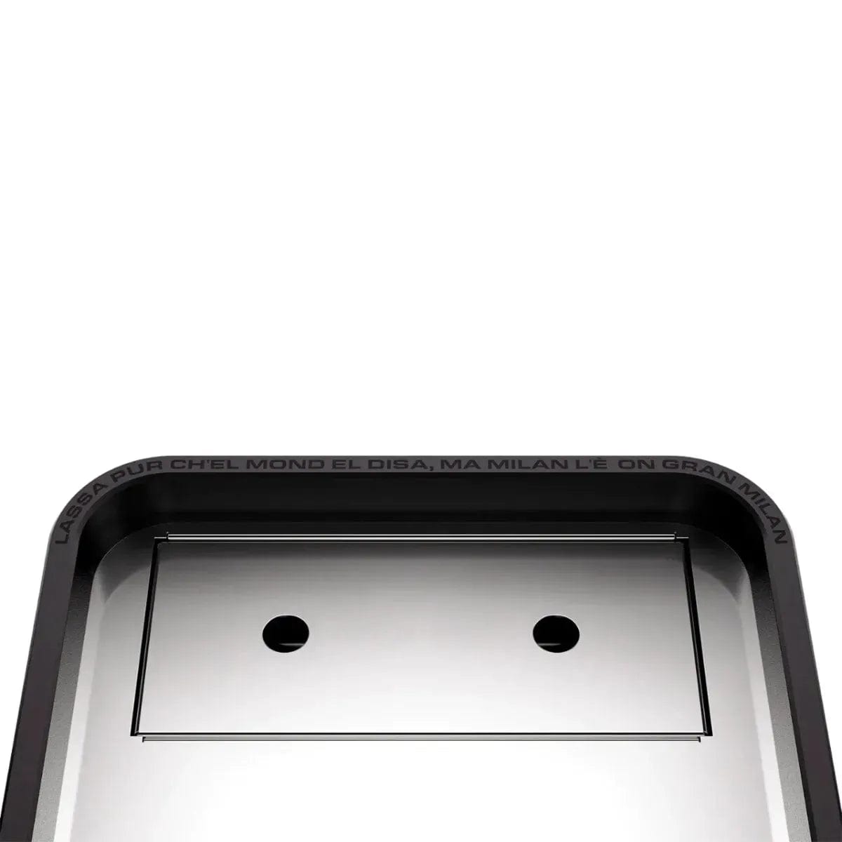 The Rocket Appartamento TCA Espresso Machine (RE502A3B12) in Stainless Steel - Black, features Italian text along the top, rounded corners, and a sleek design that blends modern aesthetics with classic functionality.