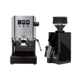 Gaggia Classic E24 Stainless Steel & Eureka Mignon Zero 55 Matte Black with Black Spout Grinder Bundle Espresso Machine Gaggia