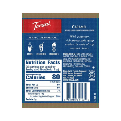 Torani Caramel Syrup (750ml) Syrups Torani