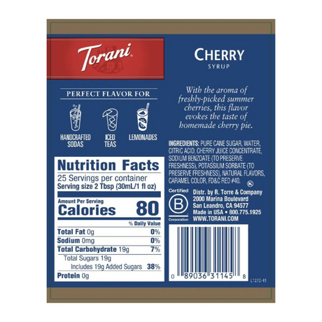 Torani Cherry Syrup (750ml) Syrups Torani