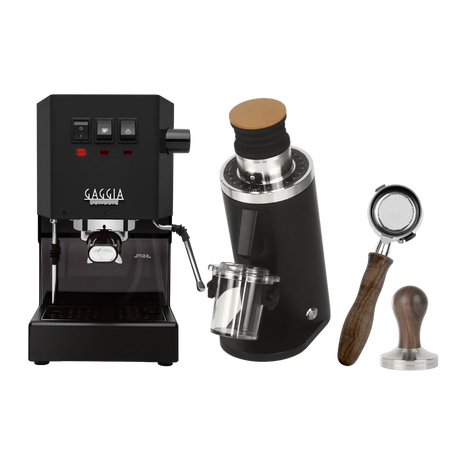 Gaggia Classic E24 Thunder Black, DF54 (Black) Grinder, Bottomless Portafilter, & Tamper Bundle Espresso Machine Gaggia