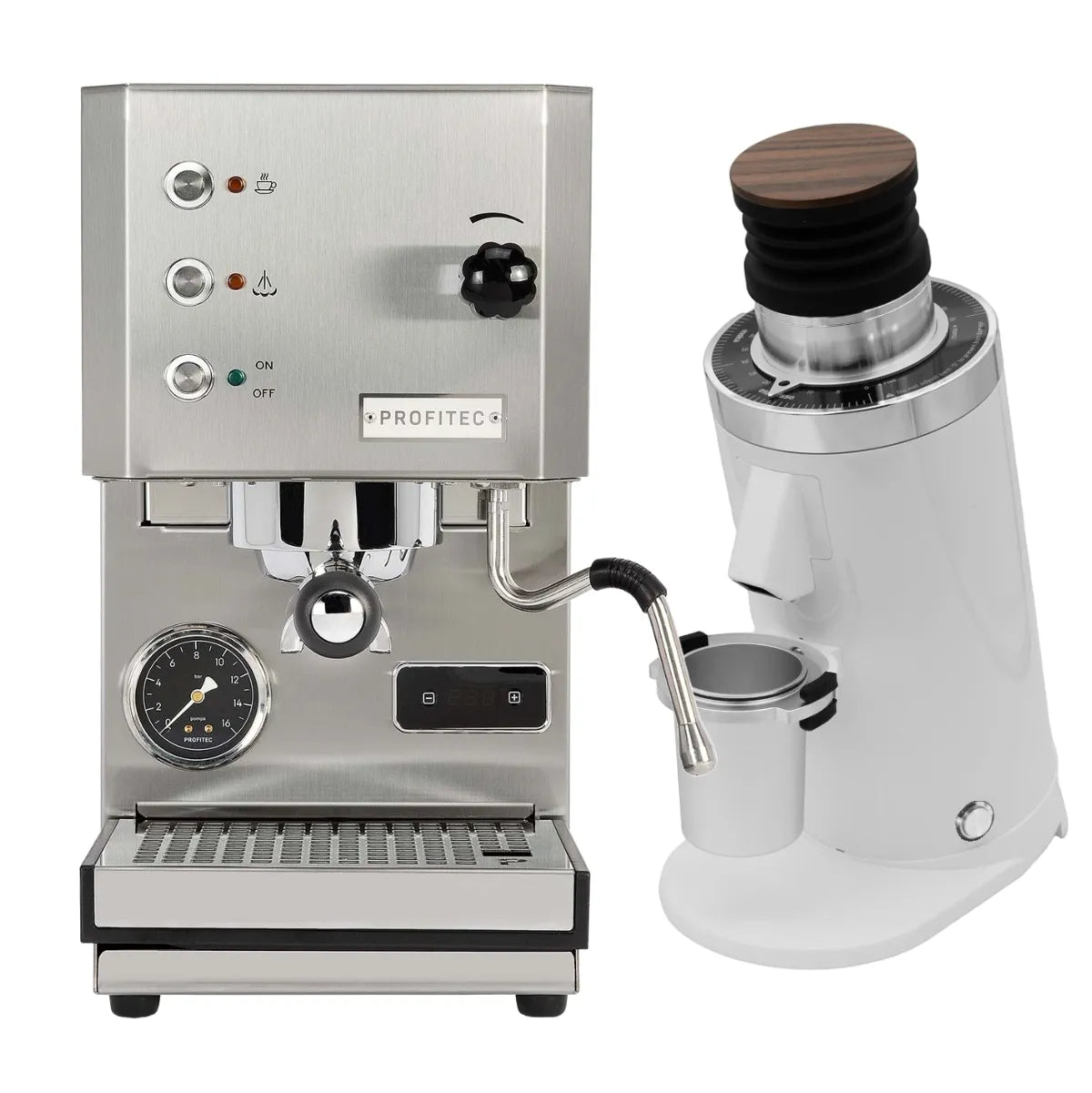 Profitec Go (Stainless Steel) Espresso Machine & DF64 Gen 2 Grinder (White) Bundle Espresso Machine (Prosumer) Profitec