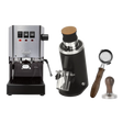 Gaggia Classic E24 Stainless Steel & DF54 (Black) Grinder, Bottomless Portafilter, & Tamper Bundle Espresso Machine Gaggia