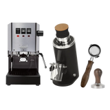 Gaggia Classic E24 Stainless Steel & DF54 (Black) Grinder, Bottomless Portafilter, & Tamper Bundle Espresso Machine Gaggia