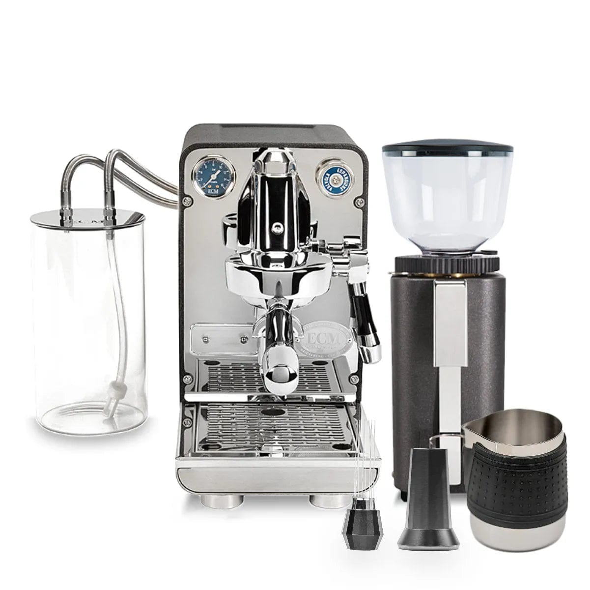ECM Puristika Semi Automatic Espresso Machine (Anthracite), ECM C-Manuale 54 Burr Grinder (Anthracite) & Accessories Bundle Espresso Machine (Prosumer) ECM