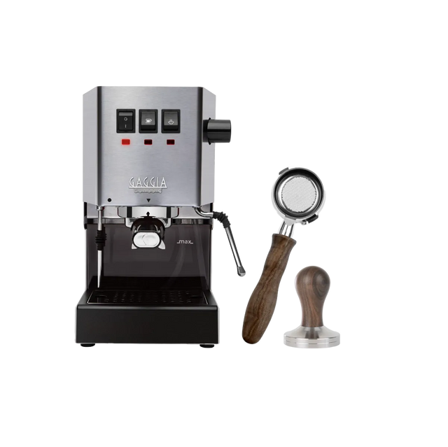 Gaggia Classic E24 Espresso Machine RI9380/46 (Stainless Steel) with Bottomless Portafilter, Tamper Bundle Espresso Machine Gaggia