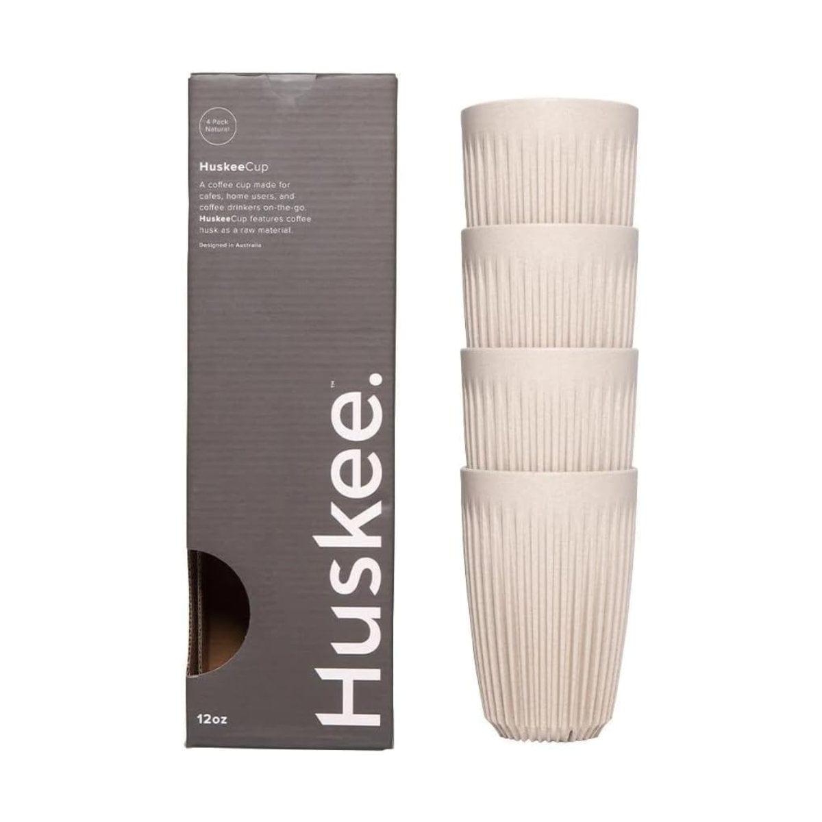HUSKEE Cup 12 oz/355ml Reusable Coffee Cups Pack of 4 (Natural) Accessory Huskee