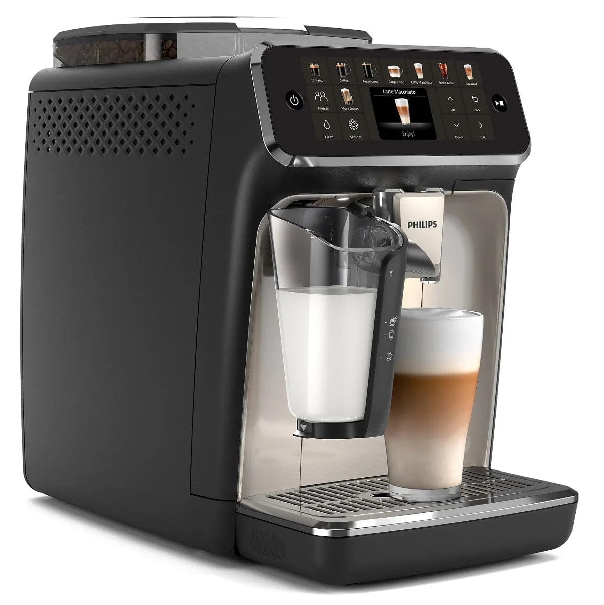 Philips 5500 LatteGo Super Automatic Espresso, Cappuccino, & Latte Machine with SilentBrew EP5544/94 (Black Chrome) Super Automatic Espresso Machine Philips