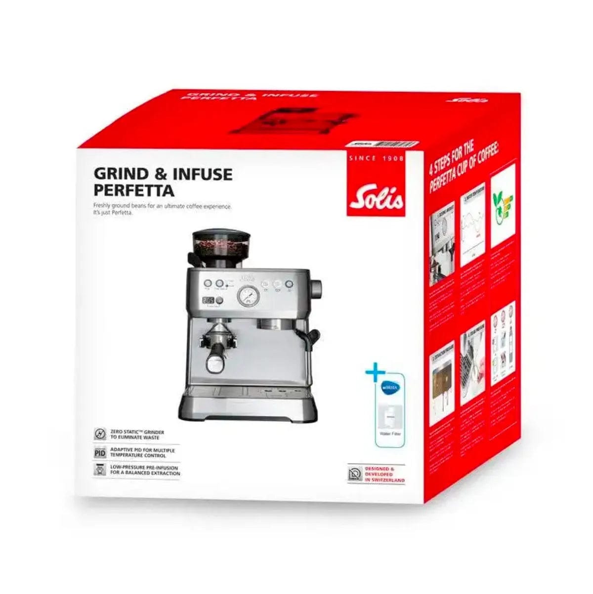 Solis Perfetta Grind & Infuse Espresso Machine (Type 1019) Stainless Steel Espresso Machine Solis