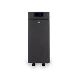 The Bellucci Milk Fridge 2.6L (Black) by Bellucci is a sleek black rectangular appliance with a digital display reading “25” and touch screen temperature controls. It features a lock below the display and two connectors at the bottom, making it perfect for integration with commercial espresso stations or milk fridges. The product is shown against a plain white background.
