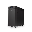 A Bellucci Milk Fridge 2.6L (Black) by Bellucci—a sleek, rectangular electronic device with a digital display reading "2.5" on top, touch screen temperature control, keyhole on the front, and four short legs—stands against a plain white background, making it an ideal addition to any commercial espresso station.