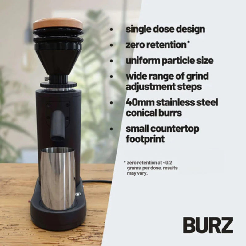 BURZ SD40 Low Retention Single Dose Coffee Grinder (Black)