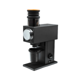 The DF Grinders CF64V Variable Speed Single Dose Coffee Grinder with DLC Burrs (Black)—a showroom unit—features a clear bean hopper, large silver adjustment dial, and black grounds container, shown against a plain white background. In store pickup only.