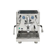 The ECM Technika VI Dual Boiler Espresso Machine w/ PID by ECM features stainless steel construction, dual boilers, PID temperature control, two pressure gauges, steam and hot water wands, and multiple control knobs—shown front-facing on a white background.