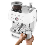 Smeg Retro-Style Semi Automatic Espresso Machine with Grinder EGF03WHUS (White) Espresso Machine Smeg