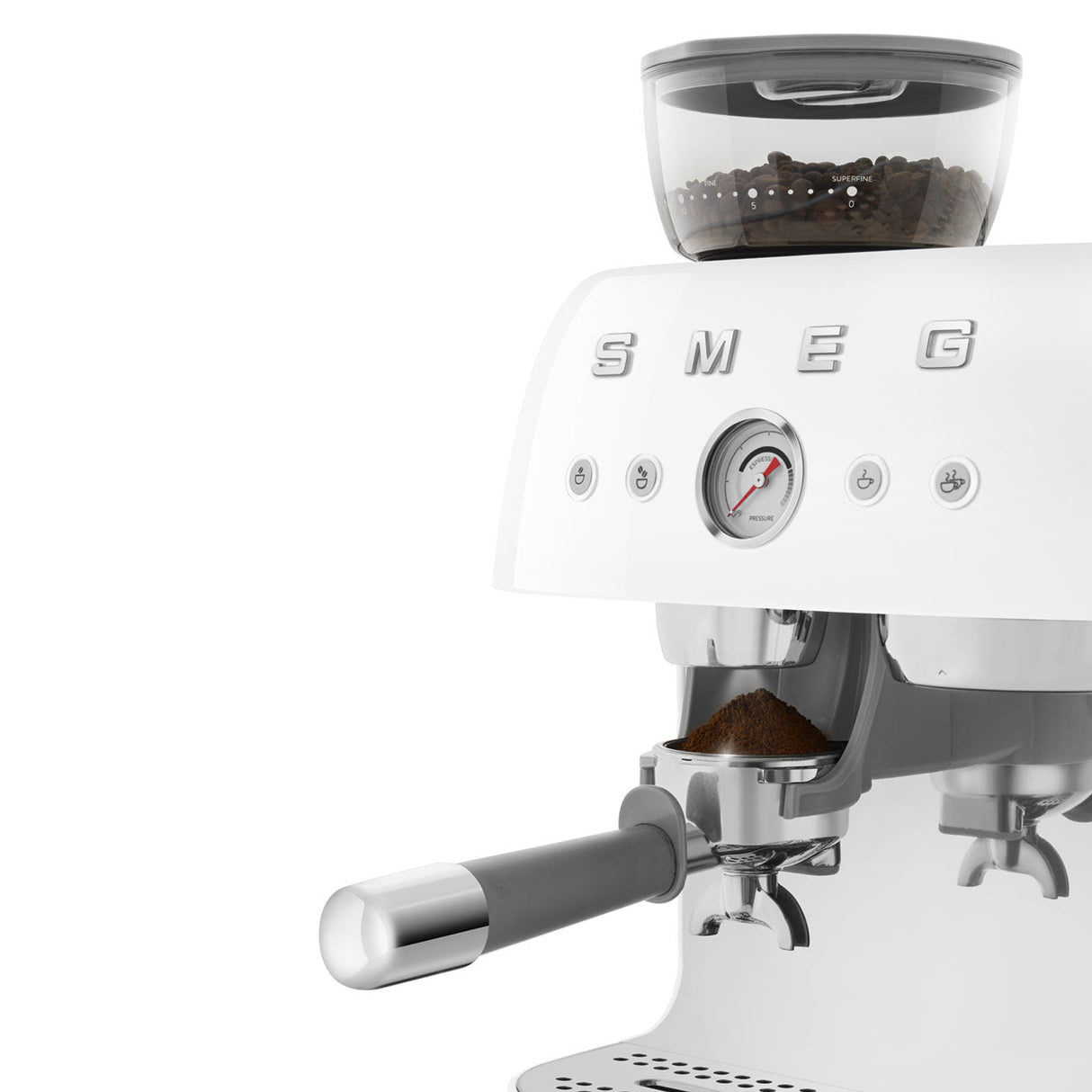 Smeg Retro-Style Semi Automatic Espresso Machine with Grinder EGF03WHUS (White) Espresso Machine Smeg