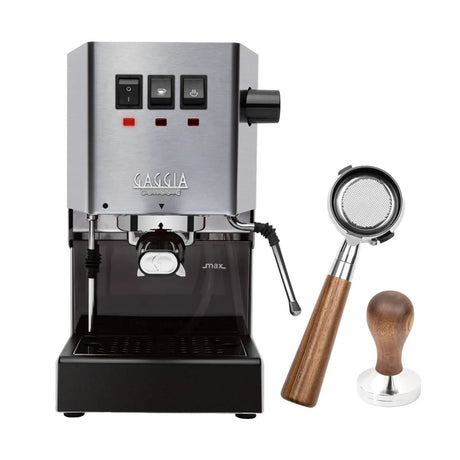 Gaggia Classic E24 Espresso Machine RI9380/46 (Stainless Steel) with Bottomless Portafilter, Tamper Bundle Espresso Machine Gaggia