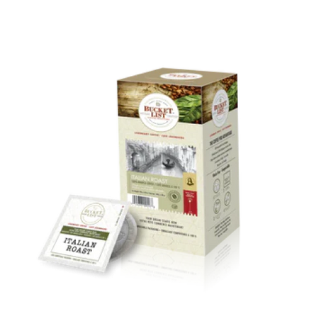 Bucket List Coffee Italian Roast Single Serve Soft Pods (Box of 18) Soft Coffee Pods Bucket List