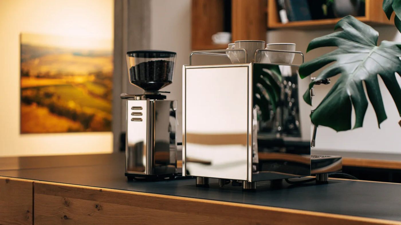 Modern espresso machine with grinder.