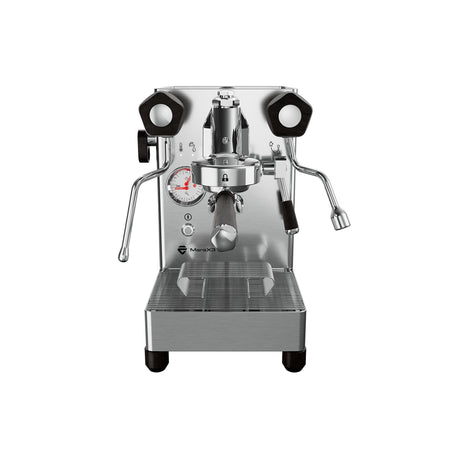 The Lelit Mara X3 Semi-Automatic Heat-Exchange Espresso Machine PL62X3 (Stainless Steel) features a pressure gauge, two black side knobs, electronic flow control, a center portafilter, and a bottom drip tray, shown front-facing on a white background.