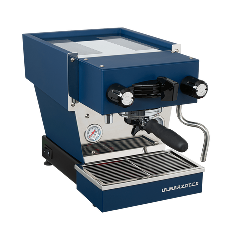 La Marzocco Linea Micra Espresso Machine Blue - 3/4 front view with portafilter