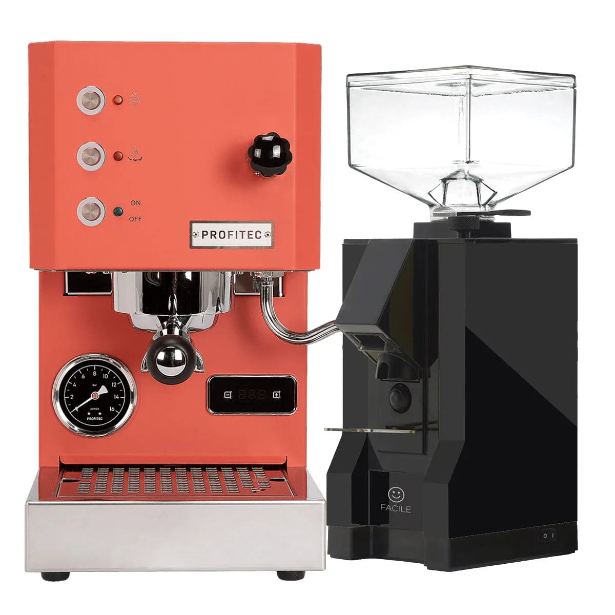 Profitec Go (Red) Espresso Machine Eureka Mignon Facile Grinder (Bla