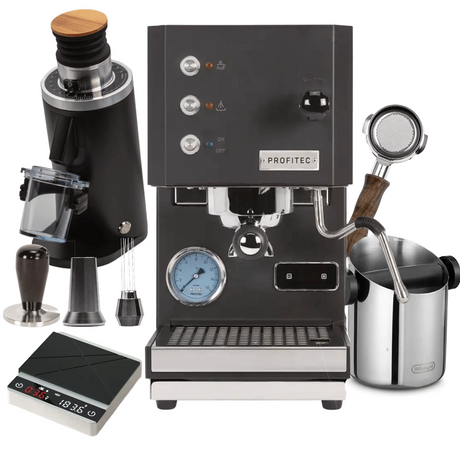 Profitec GO & DF54 (Black) "Ready to Go" Espresso Bundle – Upgraded Red Titanium Burrs, PID Control, Scale & Complete Barista Kit Espresso Machine Profitec