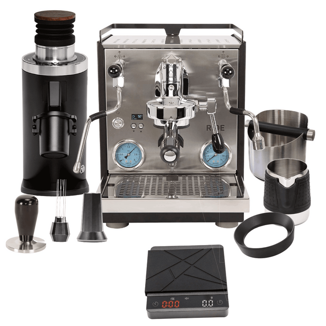 Profitec Ride Espresso Machine & DF64 Grinder with Red Speed Titanium Burr (Black), WDT tool, HCS Knock Box, HCS Handless Milk Pitcher, Scale, Dosing Funnel "Ready To" Bundle Espresso Machine Profitec