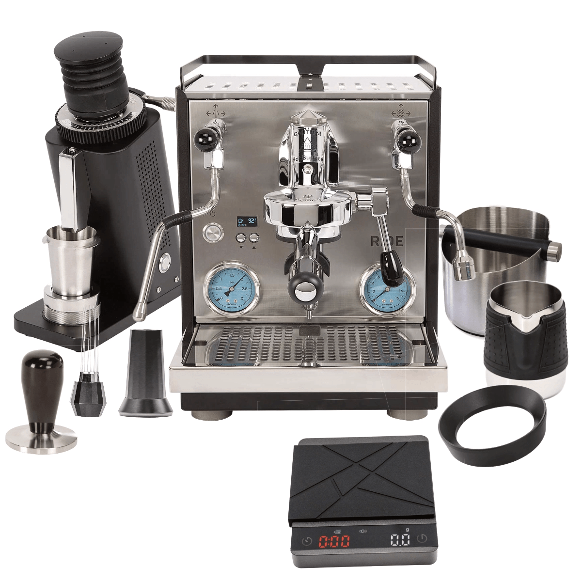Profitec Ride Espresso Machine & Profitec Twist SD54 Grinder (Black), WDT tool, HCS Knock Box, HCS Handless Milk Pitcher, Scale, Dosing Funnel "Ready To" Bundle Espresso Machine Profitec